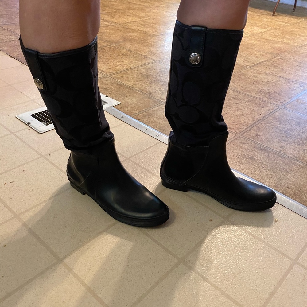 Coach black rain boots size 8